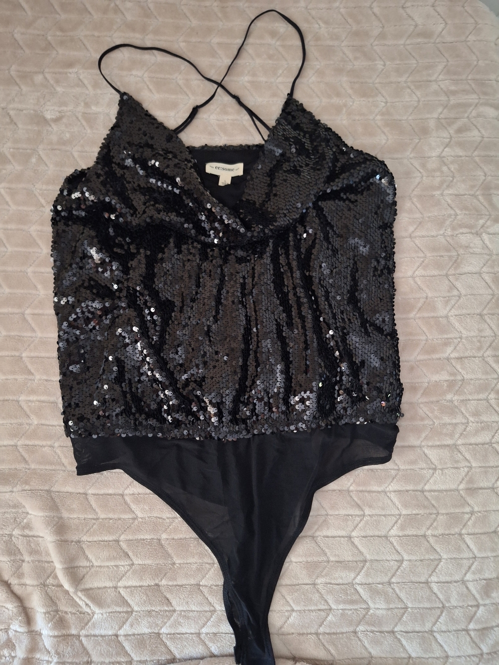 Sequin Black Womens One-Piece Bodysuit